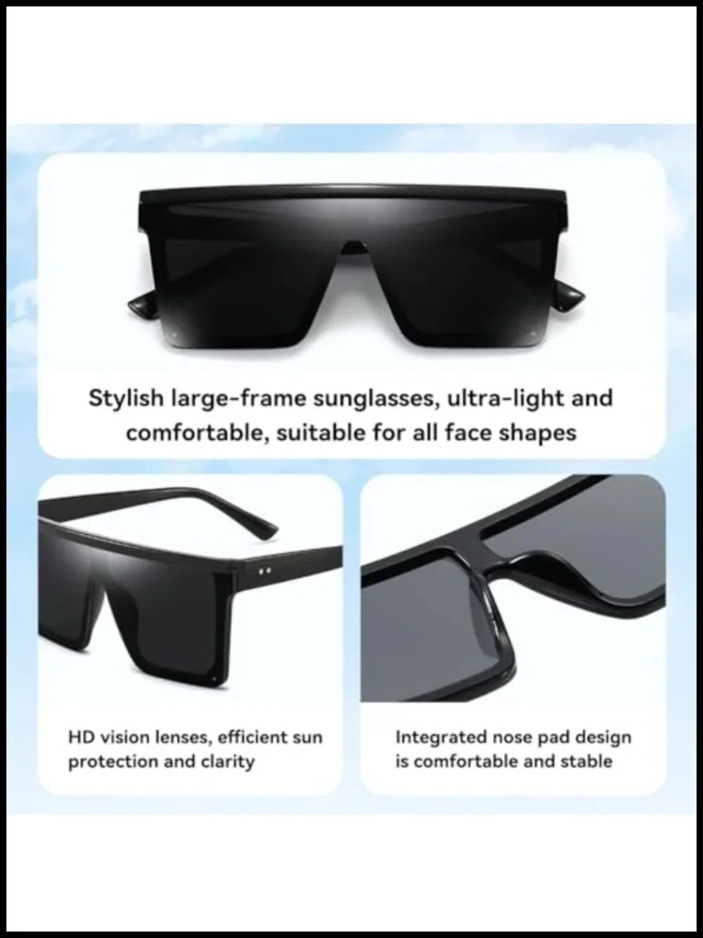 Oversized Square Flat Top Sunglasses UV400 Non-Polarized Shield